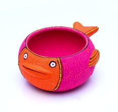 Handicraft Terracotta Modern Diya Fish Pink / Tealight / Tlight Holder